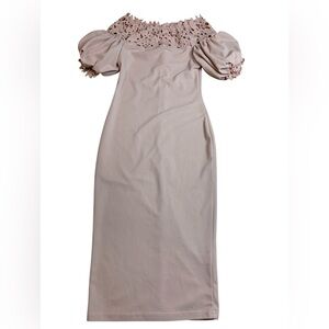 SHEIN Blush Pink Off-the-Shoulder Crochet Lace Midi Dress - Size S